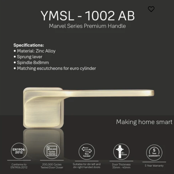 YMSL-1002-AB - Yale Marvel Series Premium Handle, With Mortise Lockbody and Euro Profile Cylinder with Dimple Keys