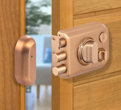 Yale Kratos™ KRT-LB-TT-RGM/RG RIM lock for main door with 1 latch and 2 deadbolts, Knob inside and outside Dimple key (4nos.), Rose Gold Matt/Rose Gold (Dual Finish)