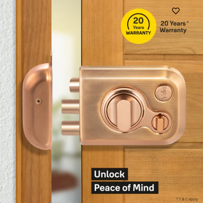 Yale Kratos™ KRT-LB-TT-RGM/RG RIM lock for main door with 1 latch and 2 deadbolts, Knob inside and outside Dimple key (4nos.), Rose Gold Matt/Rose Gold (Dual Finish)