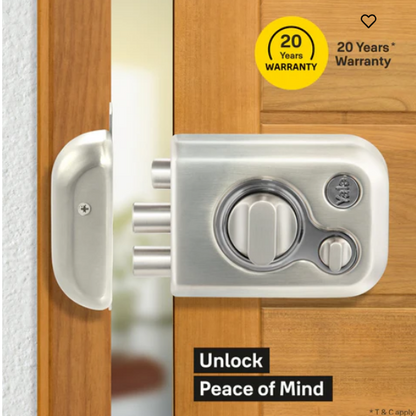 Yale Kratos™ KRT-LB-TT-SSM/BN Rim lock – Tribolt, 2 Deadbolts & 1 Latch Bolt, Thumbturn, 4 Dimple Keys (Satin Steel Matt and Black Nickel)