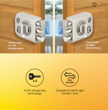 Yale Kratos™ KRT-LB-TT-SSM/BN Rim lock – Tribolt, 2 Deadbolts & 1 Latch Bolt, Thumbturn, 4 Dimple Keys (Satin Steel Matt and Black Nickel)