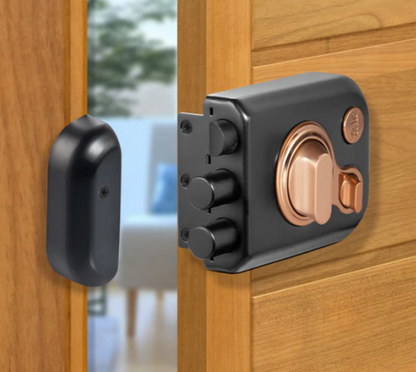 Yale Kratos™ KRT-LB-TT-BM/RG RIM lock for main door with 1 latch and 2 deadbolts, Knob inside and outside Dimple key (4nos.), Black Matt/Rose Gold (Dual Finish)