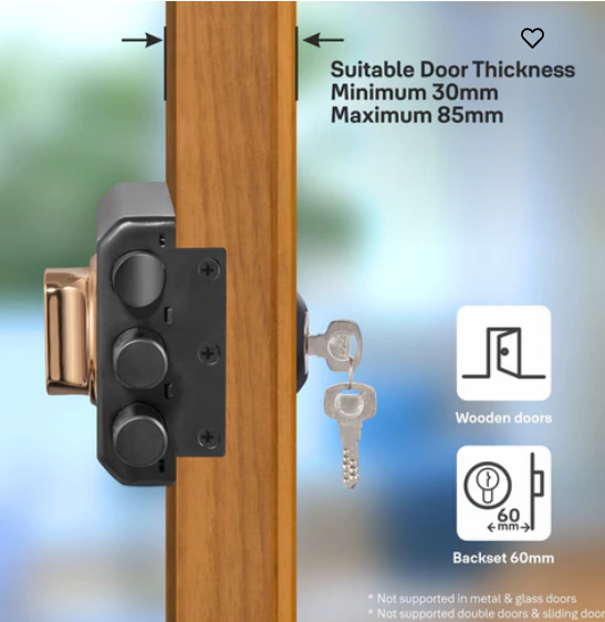 Yale Kratos™ KRT-LB-TT-BM/RG RIM lock for main door with 1 latch and 2 deadbolts, Knob inside and outside Dimple key (4nos.), Black Matt/Rose Gold (Dual Finish)