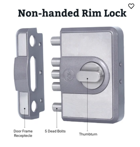 CBD-Cinco 500 Series 5 Dead Bolt Main Door RIM Lock, Knob Inside, Grey, With Dimple Keys