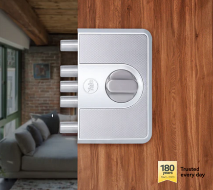 CBD-Cinco 500 Series 5 Dead Bolt Main Door RIM Lock, Knob Inside, Silver, With Dimple Keys