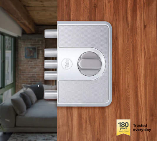 CBD-Cinco 500 Series 5 Dead Bolt Main Door RIM Lock, Knob Inside, Silver, With Dimple Keys