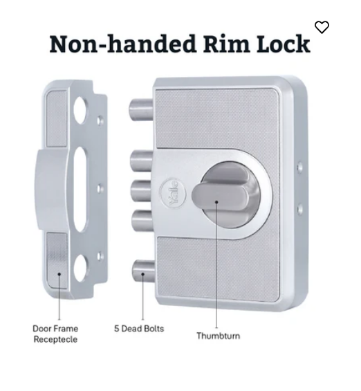 CBD-Cinco 500 Series 5 Dead Bolt Main Door RIM Lock, Knob Inside, Silver, With Dimple Keys