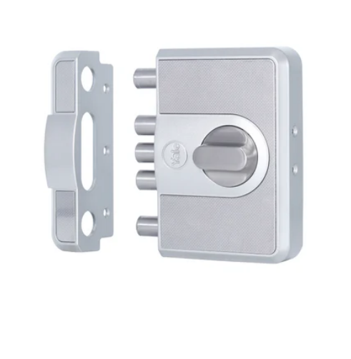 CBD-Cinco 500 Series 5 Dead Bolt Main Door RIM Lock, Knob Inside, Silver, With Dimple Keys