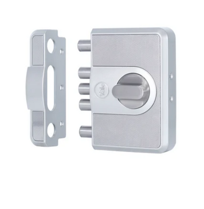 CBD-Cinco 500 Series 5 Dead Bolt Main Door RIM Lock, Knob Inside, Silver, With Dimple Keys