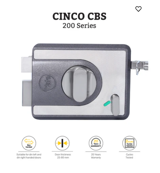 CBS-Cinco Stark Series Premium Rim Main Door Lock , Knob Inside, Grey