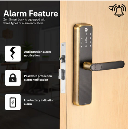 Yale Zuri S (Antique Bronze) Smart Lock with 5 way unlocking (Fingerprint, PIN, RFID, Manual Key) and Built-in Bluetooth (To Access through Home App)